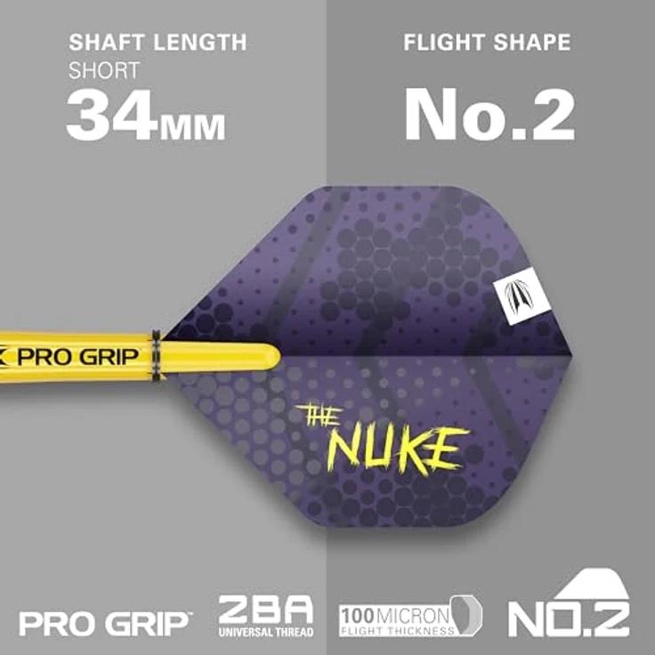 Target Darts Luke Littler Loadout Soft Tip Darts, 90% Tungsten, 19G, mit schwarzen Pixelspitzen, Pro Grip Schäften und Pro Ultra Nr. 2 Flügen, violett-gelb – Bild 4