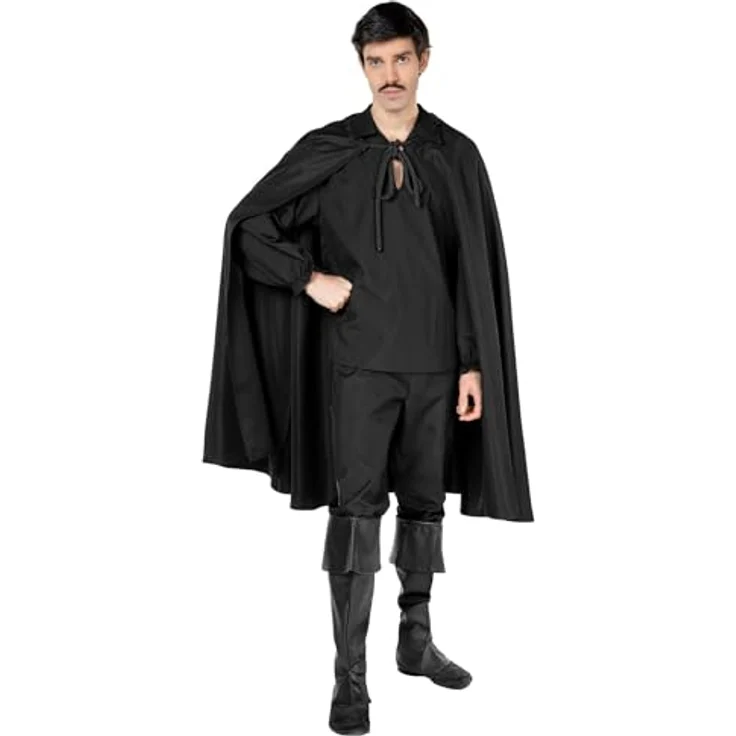 Maskworld Zorro Cape, knielanger Umhang aus dickem Polyester, schwarz, One Size, ideal für Karneval und Mottopartys – Bild 1