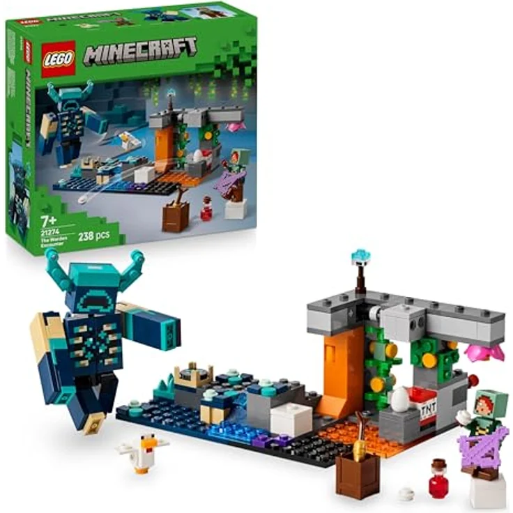 LEGO Minecraft 21274 Begegnung mit dem Wächter, Bausatz mit 238 Teilen, actionreiche Spielszene mit beweglichem Wächter und TNT-Funktion, mehrfarbig – Bild 1