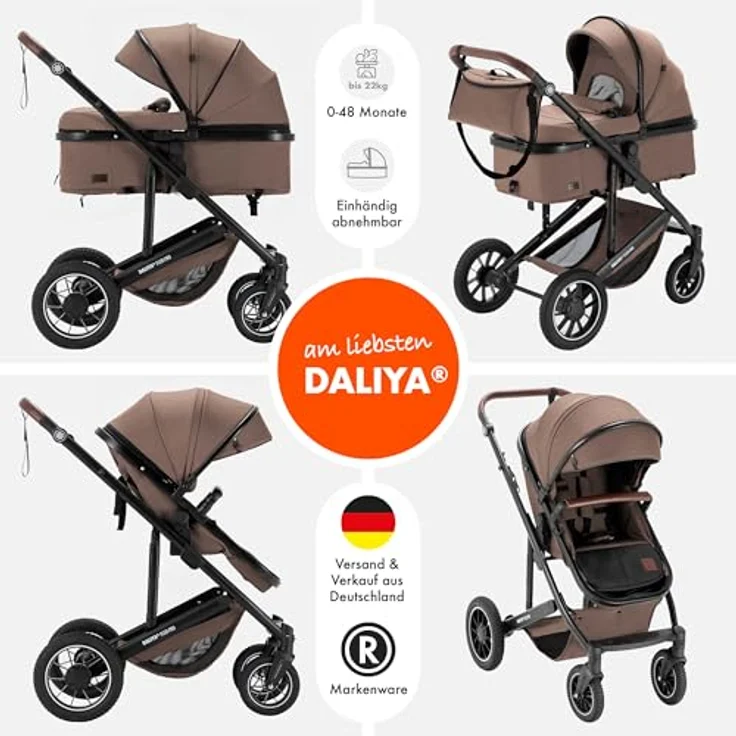 Daliya FLEXI-PRO M 2in1 Kombikinderwagen, leicher klappbarer Buggy mit Liegefunktion, höhenverstellbar, großem Einkaufskorb und Wetterschutz, Beige-Rosa Leinen – Bild 3