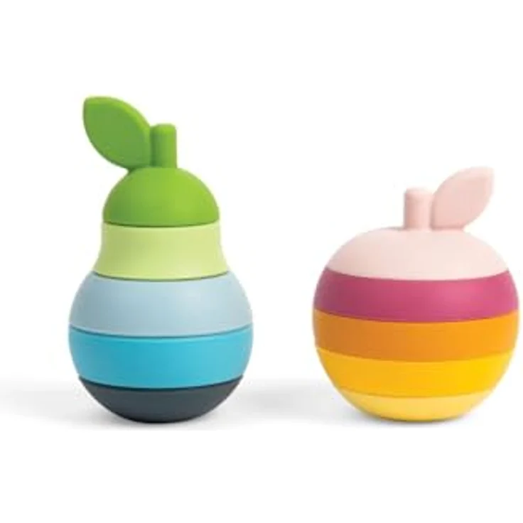 Bigjigs Wooden Stackable Apple and Pear, 5-teiliges Babyspielzeug aus Silikon zum Stapeln und Beißen – Bild 1