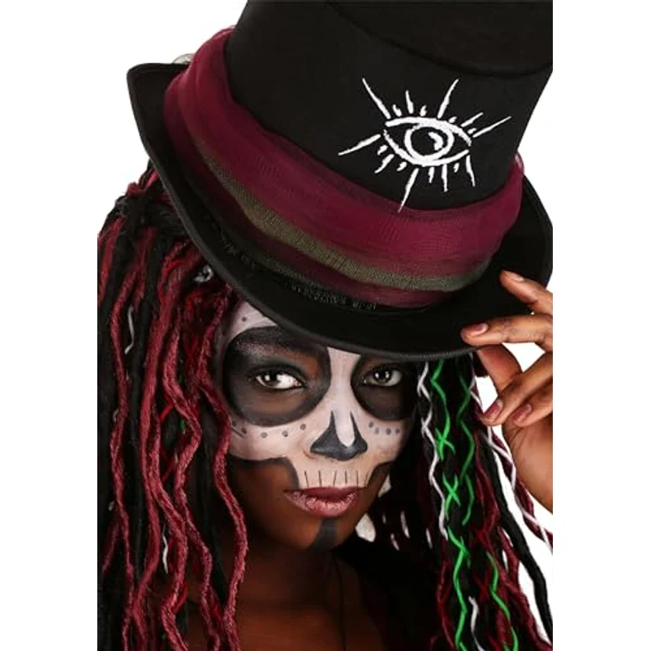 Metamorph Voodoo Mistress Kostüm (M), mystisches Kostüm mit frackähnlichem Mantel, roter Weste und Zylinderhut, inklusive Accessoires – Bild 2