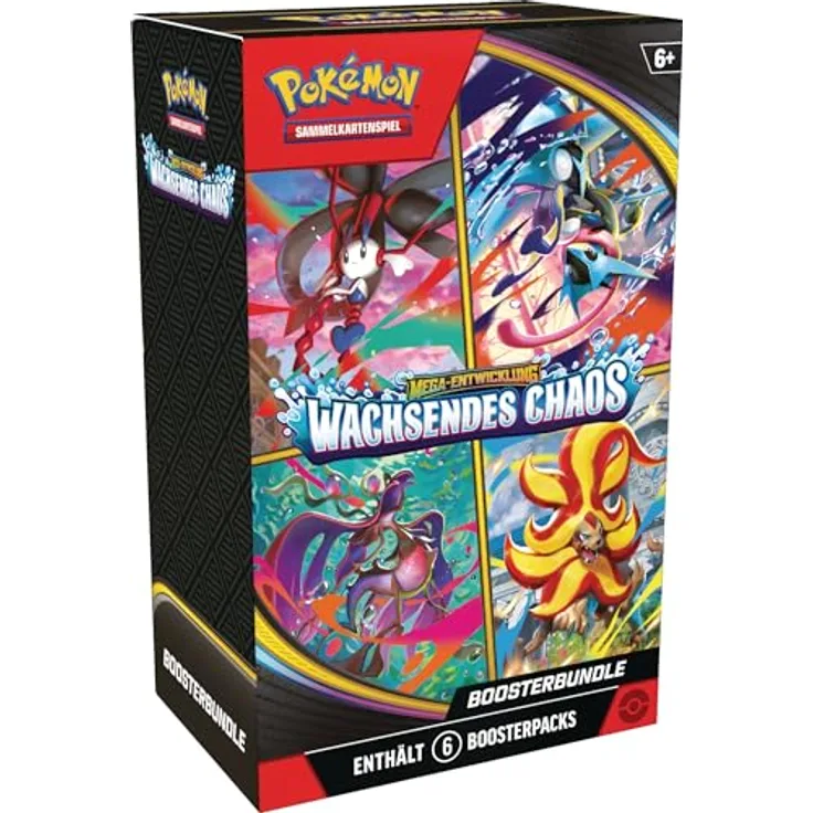 AMIGO Booster-Bundle Pokémon Mega-Entwicklung, 6 Boosterpacks Wachsendes Chaos mit 10 Karten und Online-Code