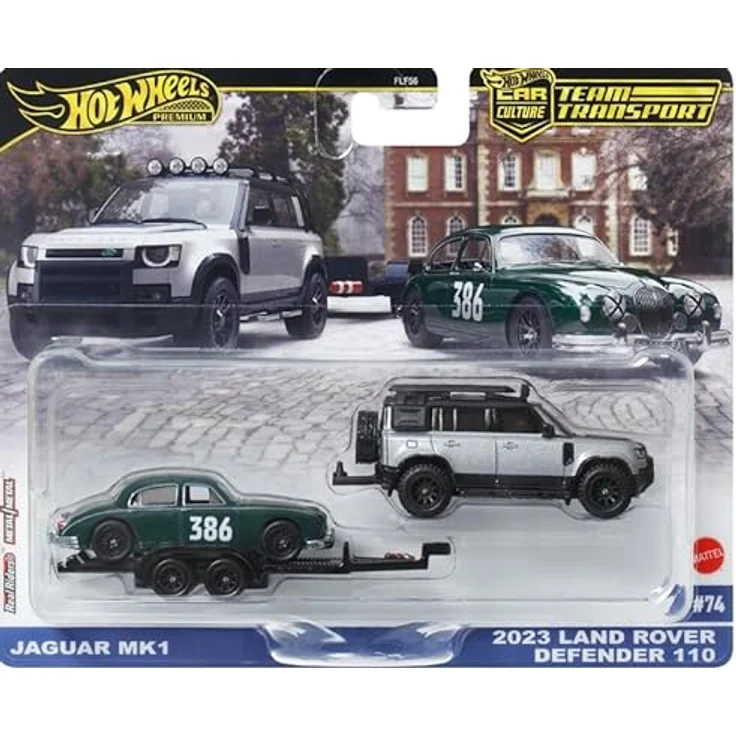 Hot Wheels Premium Car Culture Team Transport, Jaguar MK1 mit 2023 Land Rover Defender 110, Sammelfigur