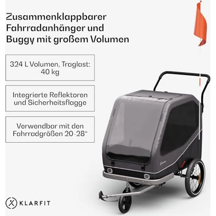 KLARFIT Fahrradkinderanhänger Goldie Buggy, Wetterfest Hund klappbar Stahl 20-28" – Bild 2