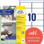 AVERY Zweckform L4744REV-10 Universal Etiketten (100 Klebeetiketten, 96x50,8mm auf A4, wieder rückstandsfrei ablösbar/abziehbar, individuell bedruckbare, selbstklebende Aufkleber) 10 Blatt, weiß