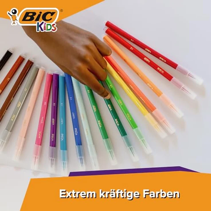 BIC Fasermaler KIDS Visa, 12er Set mit wasserbasierter Tinte, feiner Rundspitze, auswaschbar, austrocknungssicher – Bild 5