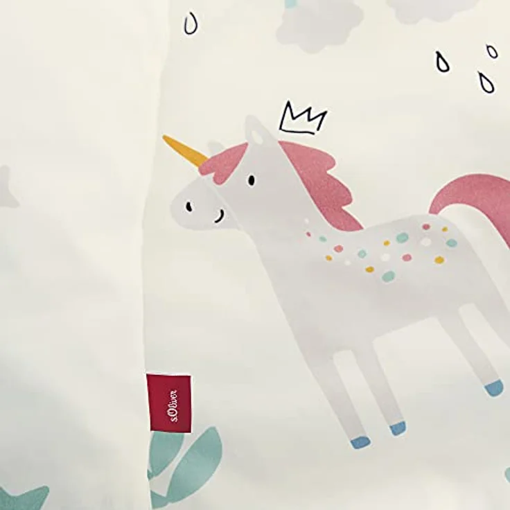s.Oliver Kinderbettwäsche Einhorn 100x135 cm - 100% Baumwolle, praktischer Reißverschluss & maschinenwaschbar, Bettwäsche für Kinder Regenbogen 2tlg. bunt – Bild 3