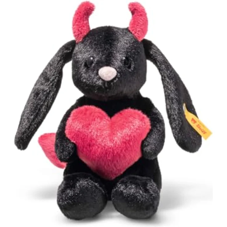 Steiff Hoppie Hase Kleiner Teufel, Plüschtier 14 cm, weicher Schwarz-Plüsch, für Kinder und Kuscheltierliebhaber – Bild 1