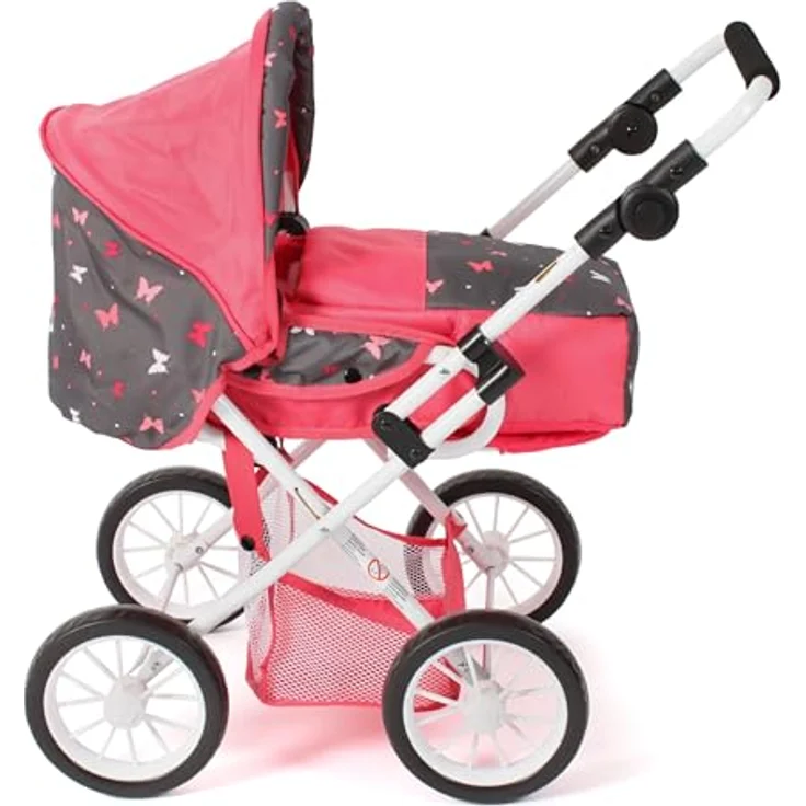 Bayer Chic 2000 Puppenwagen Leni, 2in1 Kombipuppenwagen mit herausnehmbarer Tragetasche, Butterfly Koralle, für Puppen bis 46 cm – Bild 2
