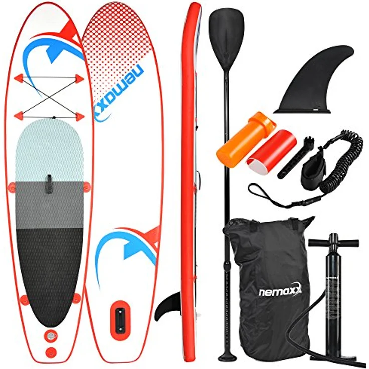 Nemaxx Unisex SUP Board, rot/blau - 305x76x10 cm, rutschfestes EVA-Deck, inkl. Teleskop-Paddel und Hochdruckpumpe – Bild 1