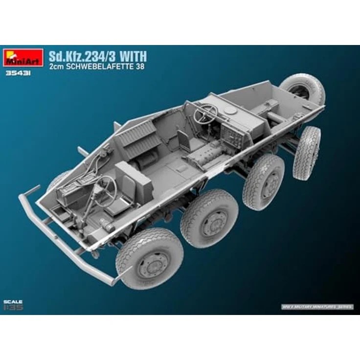 Miniart 1:35 Sd.Kfz.234/3, Modellfahrzeug mit 2 cm Lafette 38 und feinen Innendetails – Bild 8
