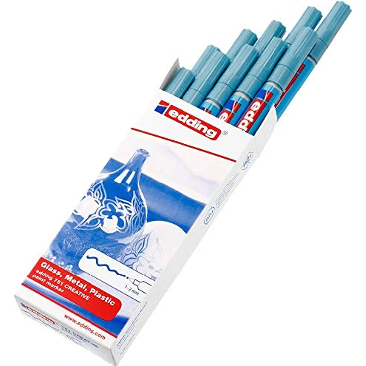 edding 751 Glanzlackmarker, hellblau-metallic, 10 Stück, Rundspitze 1-2 mm, wasserfest und stark deckend für Glas, Stein, Holz, Kunststoff und Papier – Bild 2