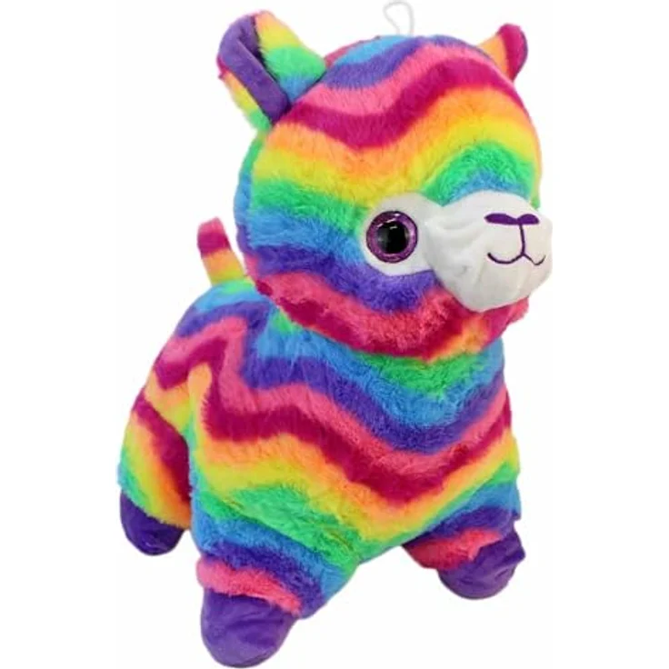 BEMIRO Regenbogen Lama Kuscheltier, 40 cm, Plüschtier mit Glitzeraugen und Aufhängeschlaufe, buntes Stofftier in Pastellfarben – Bild 1