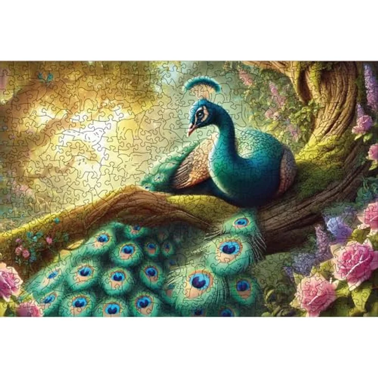 HCM Kinzel Holzpuzzle Mystischer Pfau, 505 Teile, detailreiches Design, hochwertiges Holz, leuchtende Farben, langlebige Premium-Qualität – Bild 1