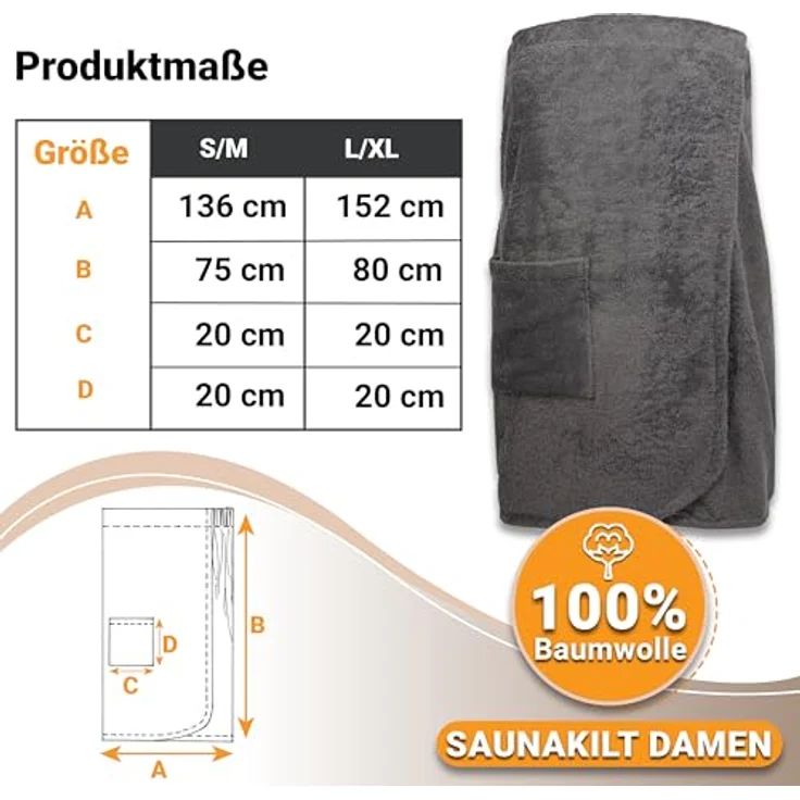 Zollner Bademantel, Anthrazit, Textil, Gr. L/XL, Oeko-Tex® Standard 100, saugfähig und mit Klettverschluss – Bild 5