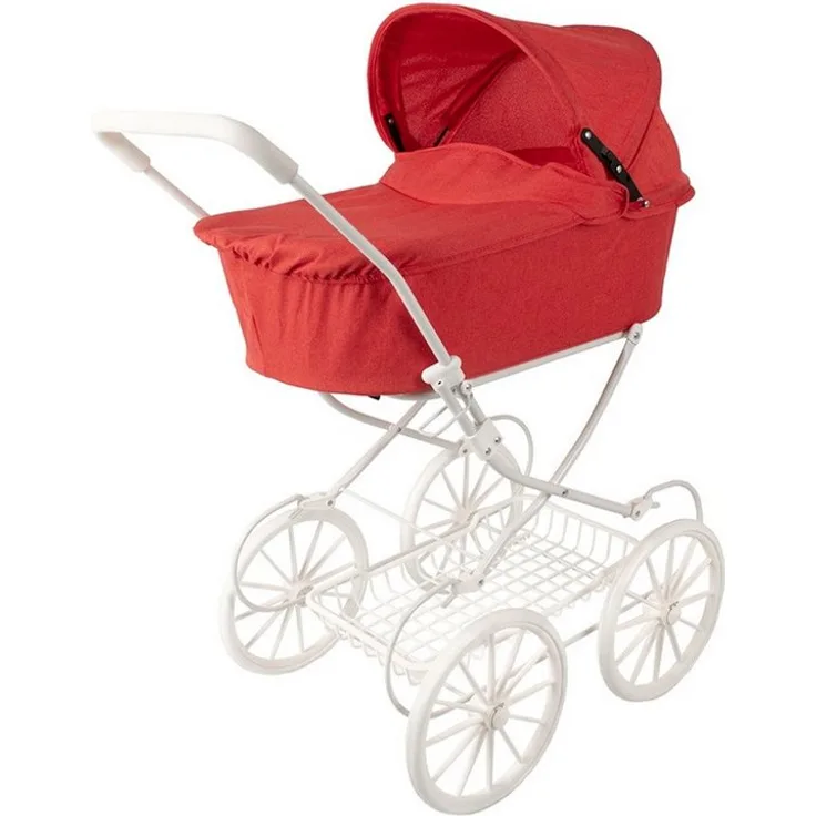 Babytrold TRILLE Classic Puppenwagen, nostalgischer Sandfarbener Puppenwagen für Puppen bis 45 cm, mit klappbarem Verdeck und stabilem Stahlrahmen