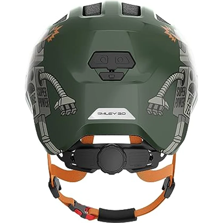 ABUS Kinderhelm Smiley 3.0 - Fahrradhelm mit tiefer Passform, kindergerechten Designs & Platz für einen Zopf - für Mädchen und Jungs - Grün mit Roboter-Muster, Größe S – Bild 3