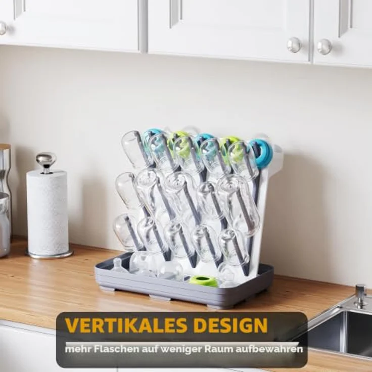 SpaceAid Abtropfgestell für Babyflaschen, mit 20 Haken und platzsparendem Design, vertikaler Flaschenhalter in weiß und grau – Bild 3