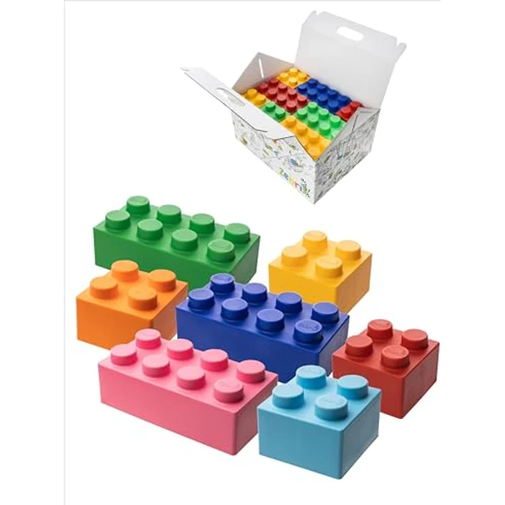 Zebrix XXL 50 Klemmbausteine 7 Farben I Große Bausteine in Pink, Hellblau, Orange, Rot, Grün, Blau und Gelb - (50 Steine) I Für Babys & Kinder I Made in Germany – Bild 2
