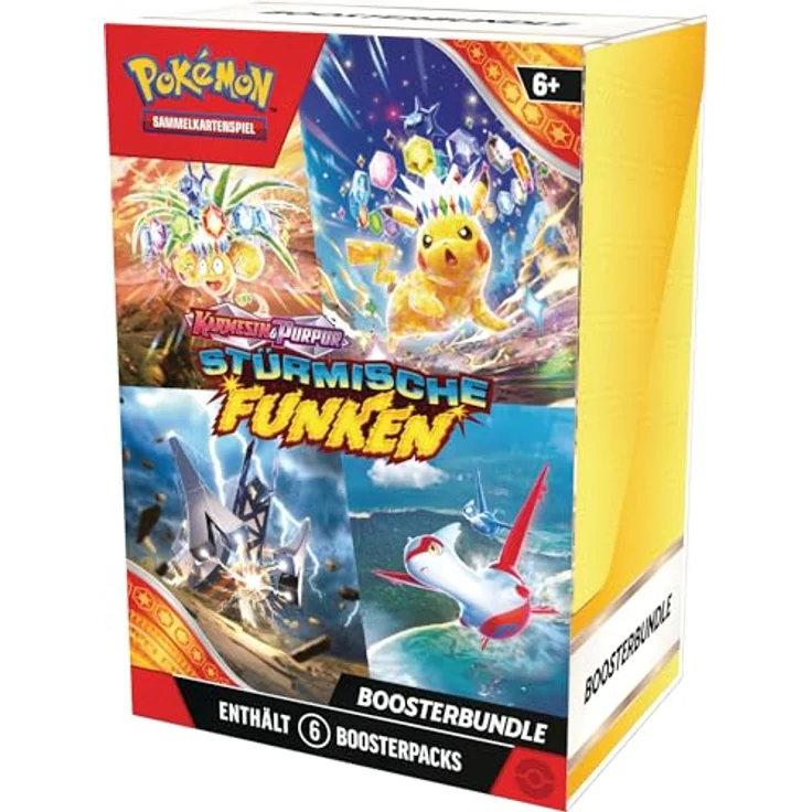Pokémon-Sammelkartenspiel: Boosterbundle Karmesin & Purpur – Stürmische Funken (6 Boosterpacks) - Elektrisierendes Pikachu-ex und tosende Drachen – Bild 2