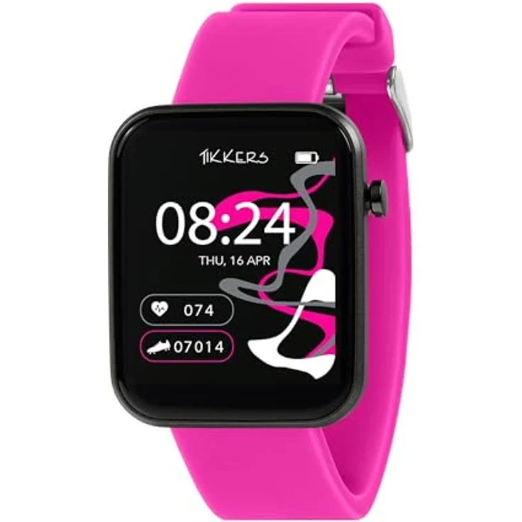Tikkers Kids Series 13 Smartwatch mit Fitness-Tracker, Wecker, Kamera, GPS-Anschluss, Pulsmesser, Schrittzähler, Touchscreen, Rosa Silikonarmband – Bild 1