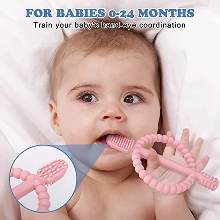 CLDY Baby Beißspielzeug 2er Set, Silikon Beißring Zahnungshilfe für wunden Zahnfleisch, BPA-frei, ab 3 Monaten – Bild 2