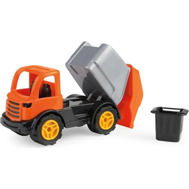 Lena 1264 Workies Müllwagen 14 cm, kippbarer Laderaum, Gummi-Reifen, für Kinder ab 18 Monaten, Orange – Bild 3
