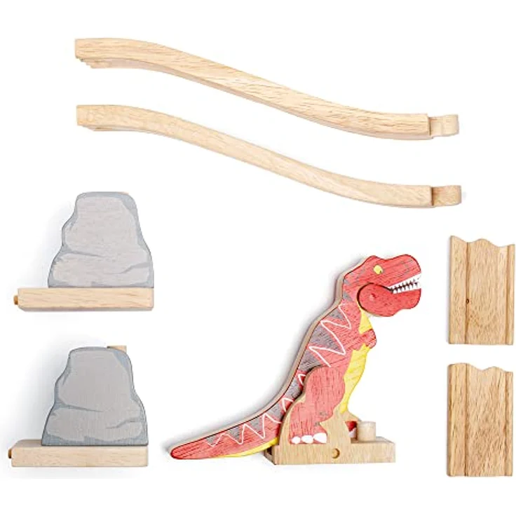 Bigjigs T-Rex Einsturz-Brücke, interaktive Holzeisenbahn-Brücke mit durchbrechendem Dinosaurier, geeignet ab 3 Jahren – Bild 3