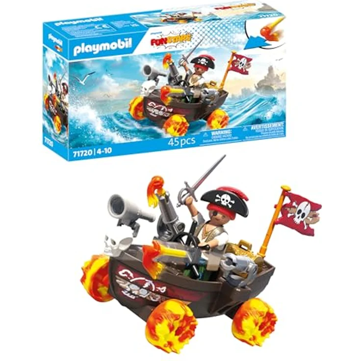 PLAYMOBIL Fun Stars Rasendes Piratenboot, Spielzeug ab 4 Jahren mit Rückzugmotor & Schießfunktion, inkl. Kapitän, Schatztruhe und Kanonen, 71717 – Bild 1