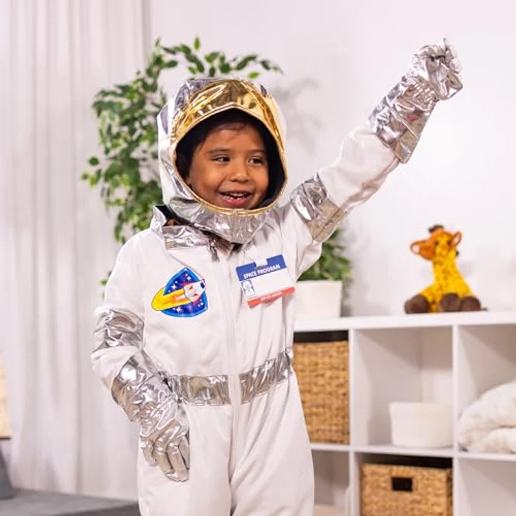 Melissa & Doug Astronauten Kostüm 5-teiliges Verkleidungsset mit glänzendem Helm, Namensschild und robustem, maschinenwaschbarem Material, für Kinder ab 3 Jahren – Bild 2