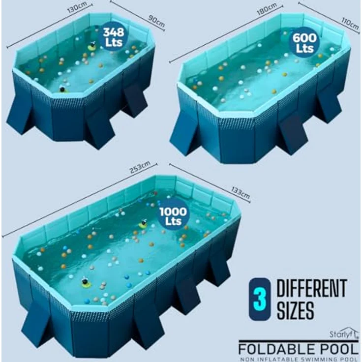 Starlyf Foldable Pool, faltbares Planschbecken in blau, 348/600/1000 Liter, langlebig und robust ohne Aufblasen – Bild 5