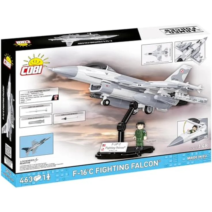 Cobi F-16C FIGHTING FALCON, Modellbausatz mit 463 Klemmbausteinen, Maßstab 1:48, offiziell lizenziert von Lockheed Martin, Sortiment mit realistischeren Bewaffnungen in hellem Farbschema – Bild 3