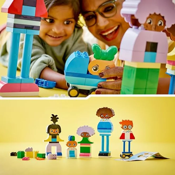 LEGO DUPLO Town Baubare Menschen mit großen Gefühlen, Lernspielzeug für Kinder ab 3 Jahren, enthält 5 Figuren mit 10 Gesichtern für Rollenspiele, 71 Steine zum Kombinieren und Gestalten 10423 – Bild 4