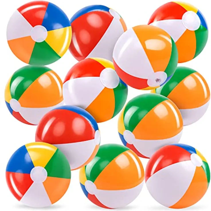 JOYIN Regenbogen Strand Bälle, 12er Pack aufblasbare 30 cm Wasserbälle für Sommer Spiele, geeignet für Kinder ab 36 Monaten