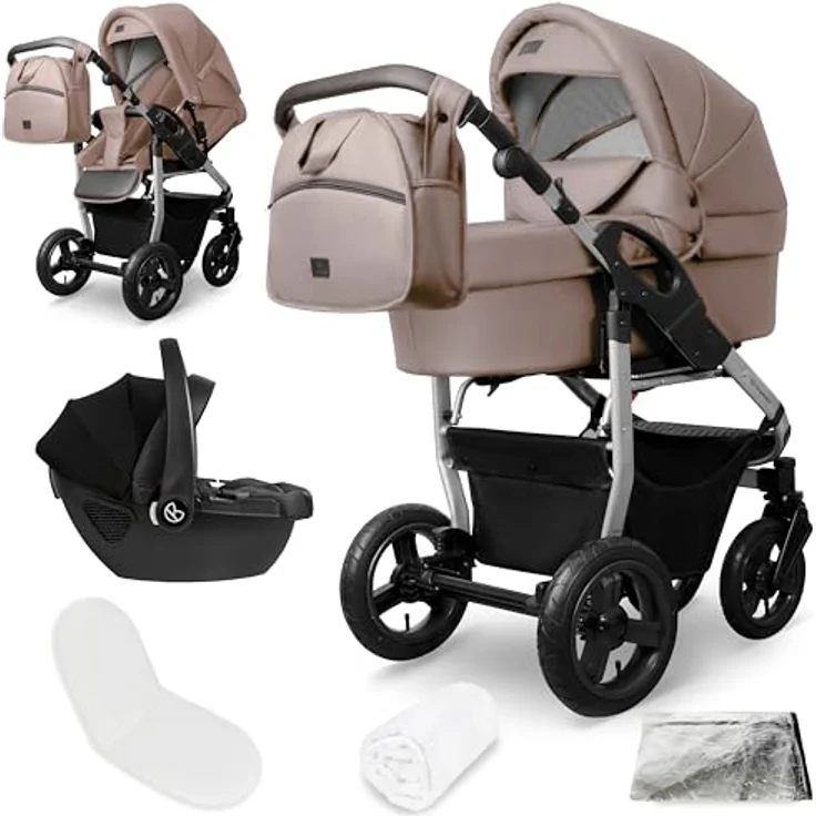 Bergsteiger Capri Kombikinderwagen 3-in-1, Babywanne, Sportsitz & i-Size Babyschale, Luftreifen, Federung, höhenverstellbarer Griff, faltbar, Zubehör – Bild 1