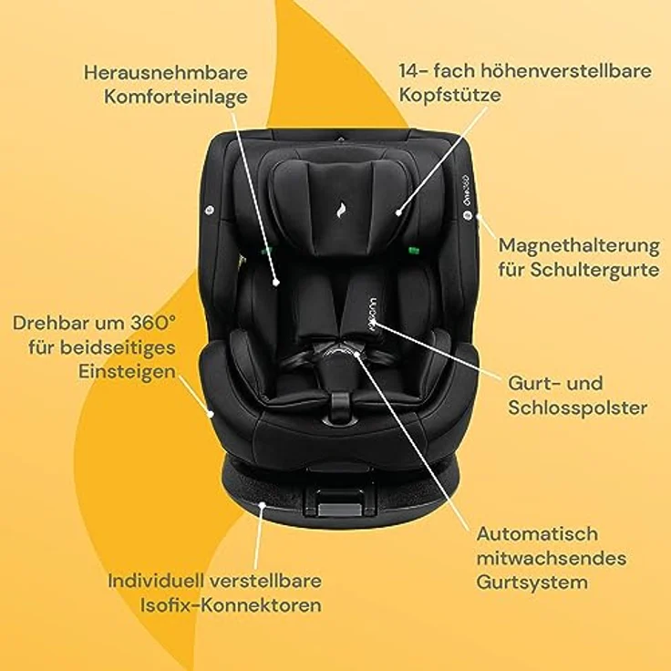Osann Autokindersitz One360 i-Size, 360° drehbarer Reboarder Kindersitz Isofix, Baby Autositz, Schwarz – Bild 3
