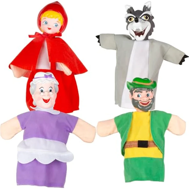COLORBABY Cucu Show Set Rotkäppchen-Puppen, 4 Handpuppen, 25 cm, aus weichen und sicheren Materialien, ideal für Gruppenspiele und Familienzeit – Bild 1