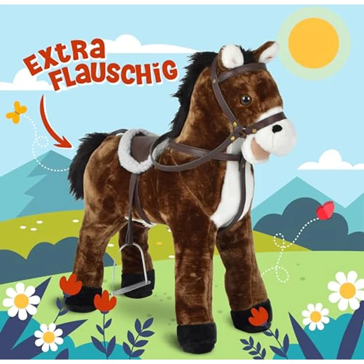 Pink Papaya Stehpferd zum draufsitzen | 75cm Spielpferd zum Reiten Timmy | Pferd zum Reiten für Kinder mit Sound | Sattel Pferd – Bild 3