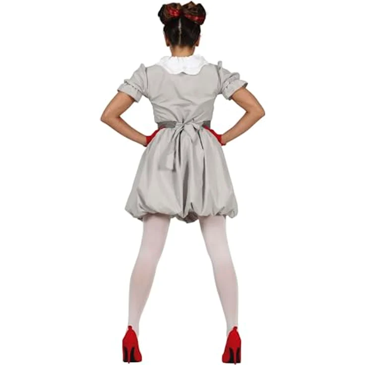 FIESTAS GUIRCA Clown Kostüm für Damen, graues Kleid Größe S 34-36 mit Halskrause und Gürtel – Bild 2