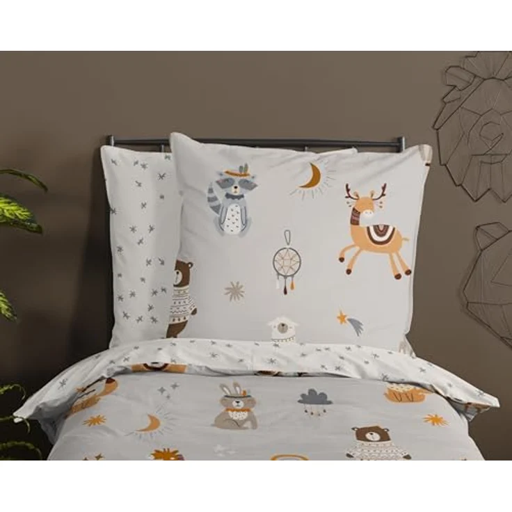 Good Morning Kinder Bettwäsche 135x200 Woody Tiere Vintage Indie Silber 31020, 100% Baumwolle, mit Reißverschluss, Öko-Tex Standard 100 – Bild 3