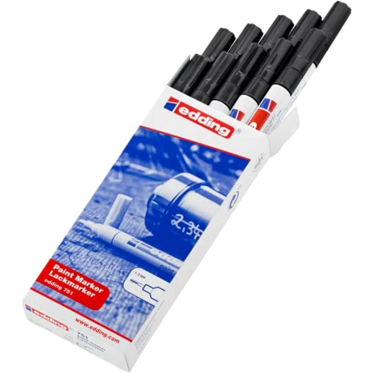 edding 751 Lackmarker - schwarz - 10 Stifte - Rundspitze 1-2 mm - Lackstift zur Markierung und Beschriftung von Metall, Glas, Stein oder Kunststoff - hitzebeständig, permanent, wischfest – Bild 2