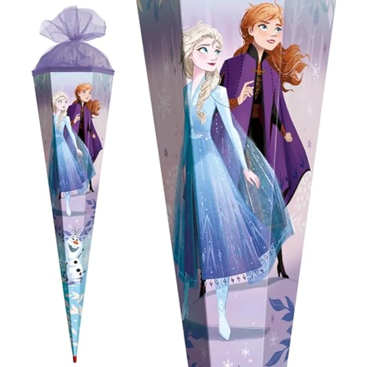 ROTH Schultüte groß Disney Frozen 85 cm, 6-eckig mit lila Tüllverschluss und ROT(H)-Spitze, Zuckertüte für Schulanfang – Bild 3