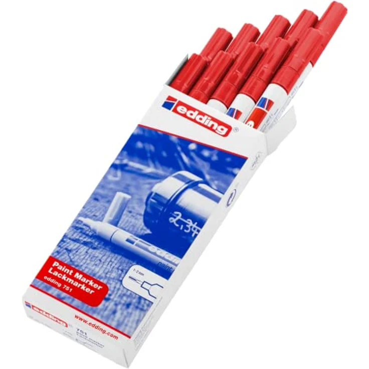 edding 751 Glanzlack-Marker, Permanentmarker mit 1-2mm Strichstärke, rot, wasserfest und extrem lichtbeständig – Bild 1