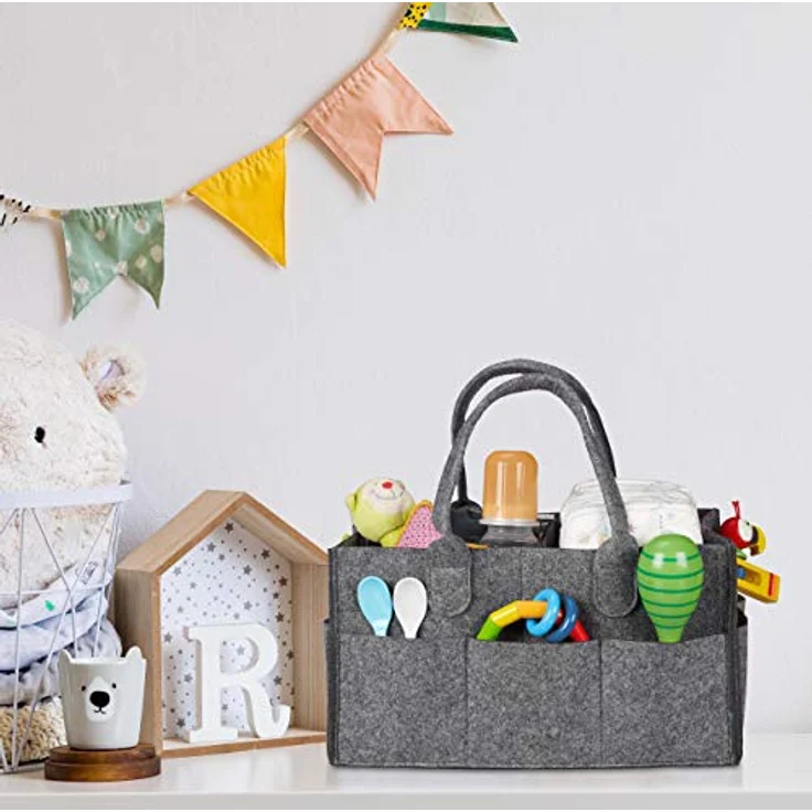 relaxdays Wickeltasche Baby Windel Caddy Filz, Dunkelgrau, 11 Fächer, individuell anpassbar, tragbar – Bild 2