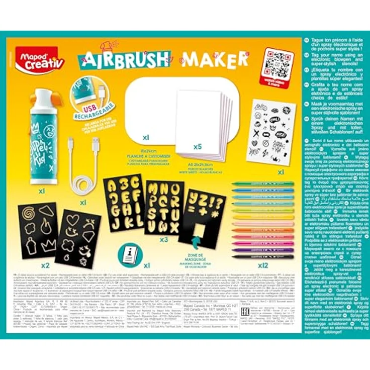 Maped CREATIV AIRBRUSH MAKER 907080, Graffiti Set für Kinder ab 5 Jahren mit wiederaufladbarem Airbrush, 12 Filzstiften JUNGLE, 5 Schablonen, Stickern & A5 Papier – Bild 4