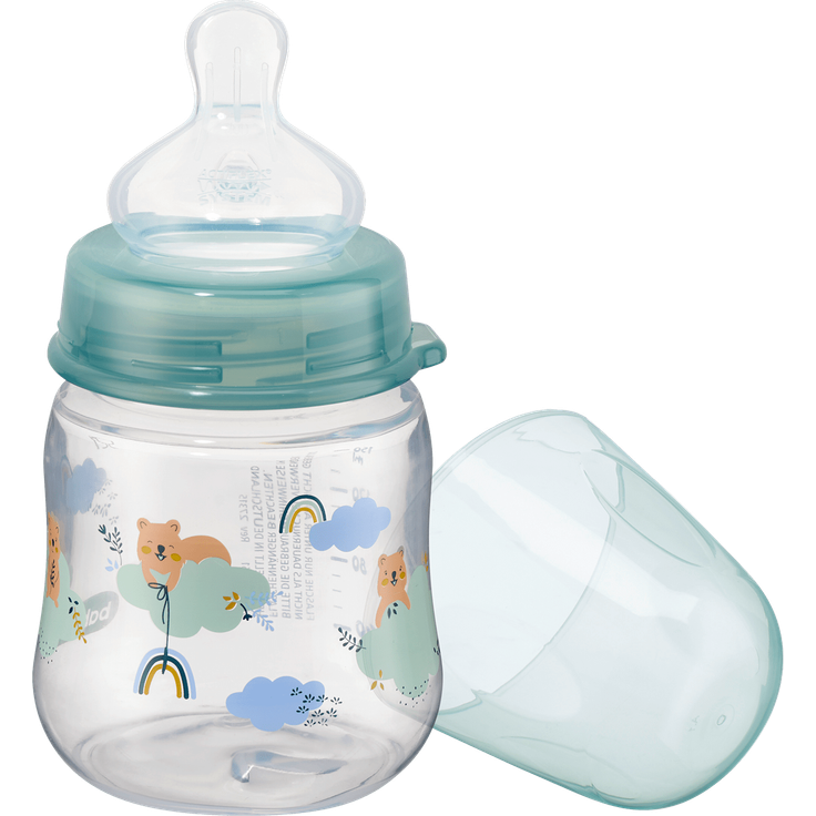 babylove Babyflasche Weithals Türkis mit Anti-Kolik-Ventil, Silikonsauger und großer Öffnung, BPA- und PVC-frei
