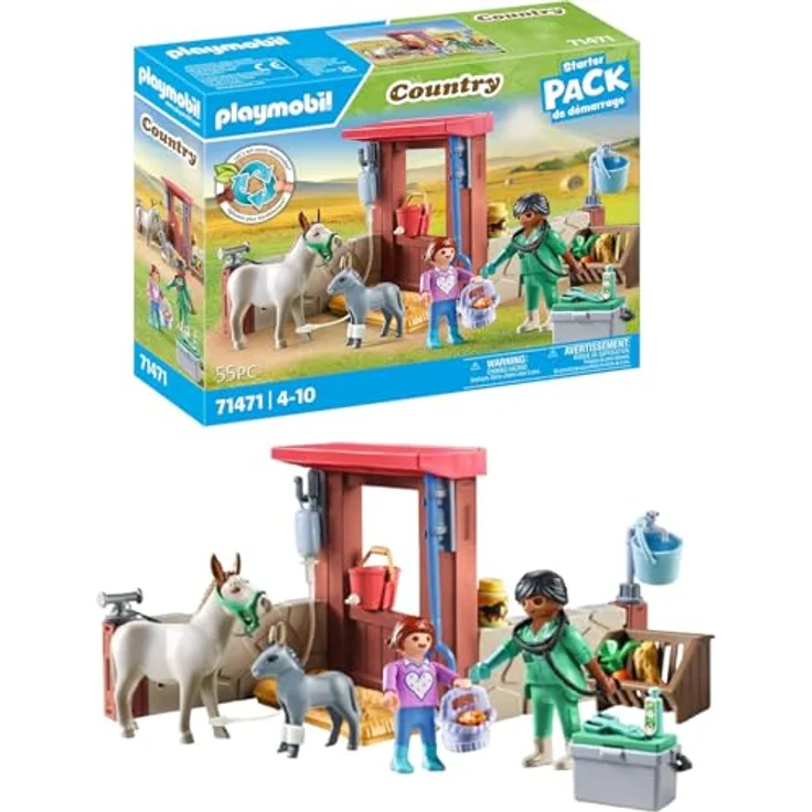 PLAYMOBIL Tierarzteinsatz bei den Eseln, Starter Pack Spielzeug für Kinder ab 4 Jahren, liebevolle Tierwelt – Bild 1