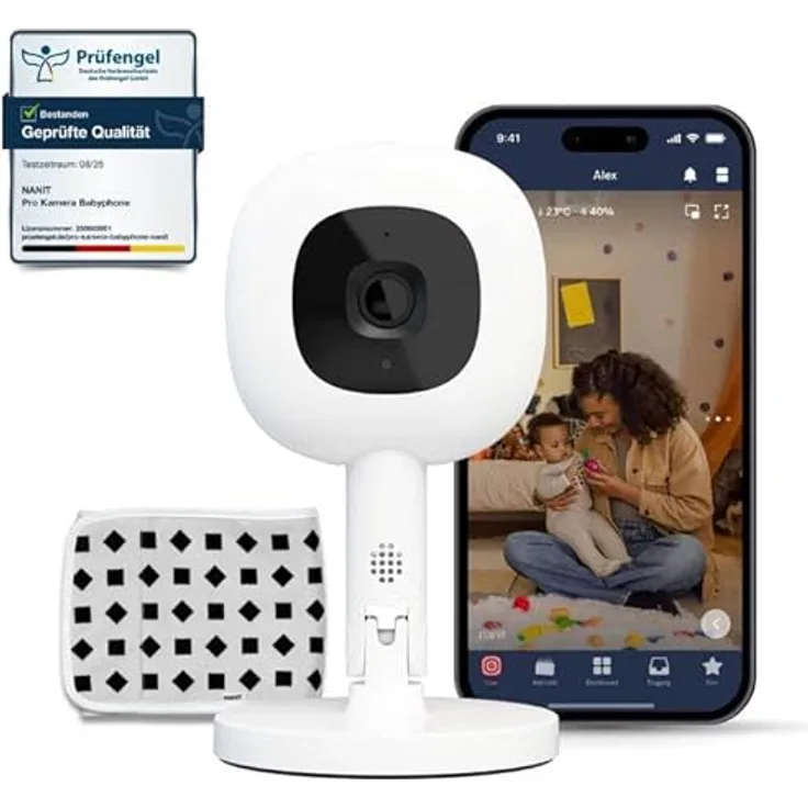 Nanit Pro Kamera Babyphone Komplettset, Bodenständer, Atemüberwachungsband, 130° HD-Kamera, Zwei-Wege-Audio, 12 Monate Insights