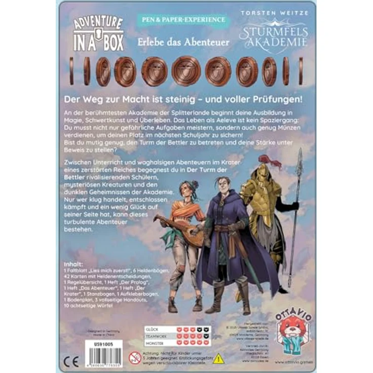 Ottavio Adventure in a Box: Sturmfels Akademie – Der Turm der Bettler, Kennerspiel für 3-7 Personen, 10+ Jahre, 90-180 Minuten, Deutsch – Bild 4